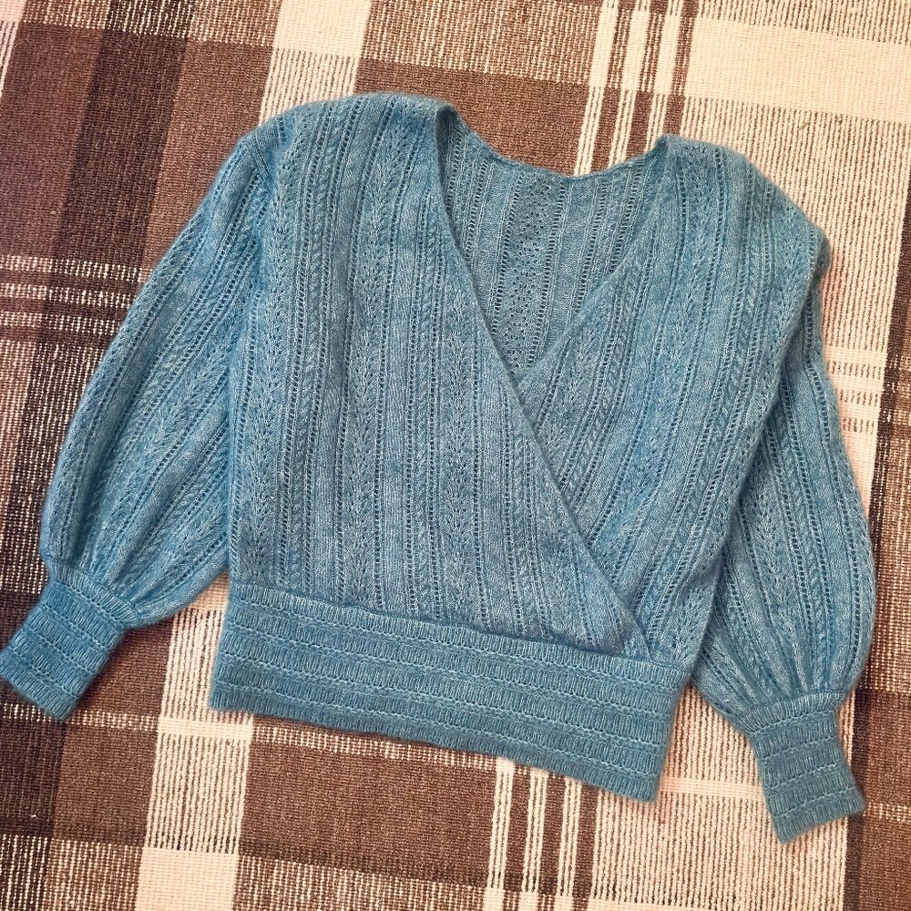 Sezane Cristina Jumper Blue Bleu Paon Sweater French Wool Mohair V Neck